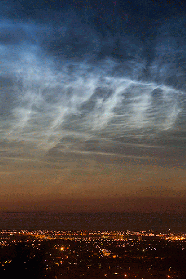 eerie noctilucent clouds over gateshead in england july