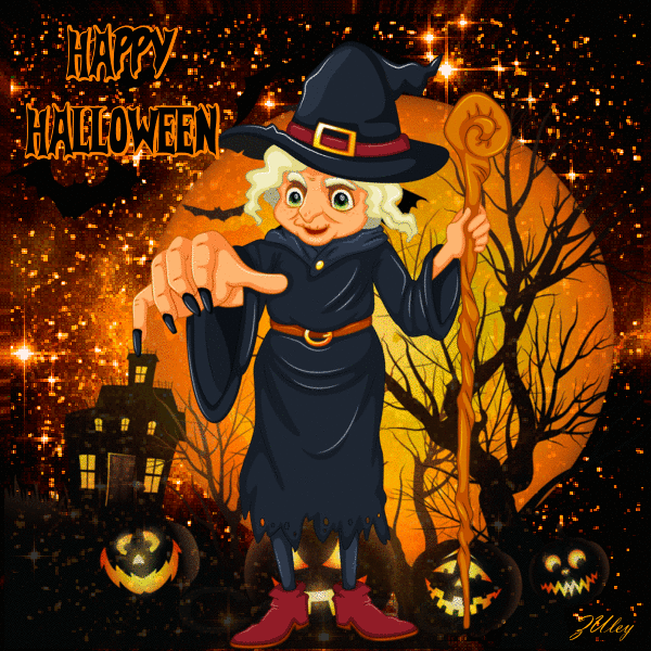happy halloween gif quote with old creepy witch pictures