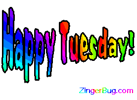 happy tuesday wagging rainbow text glitter graphic