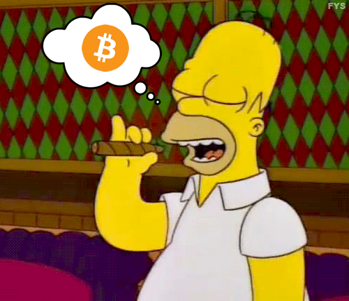 homer simpson thinking about bitcoin and money animated