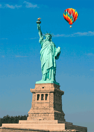 statue of liberty with balloon new york 3d postcard