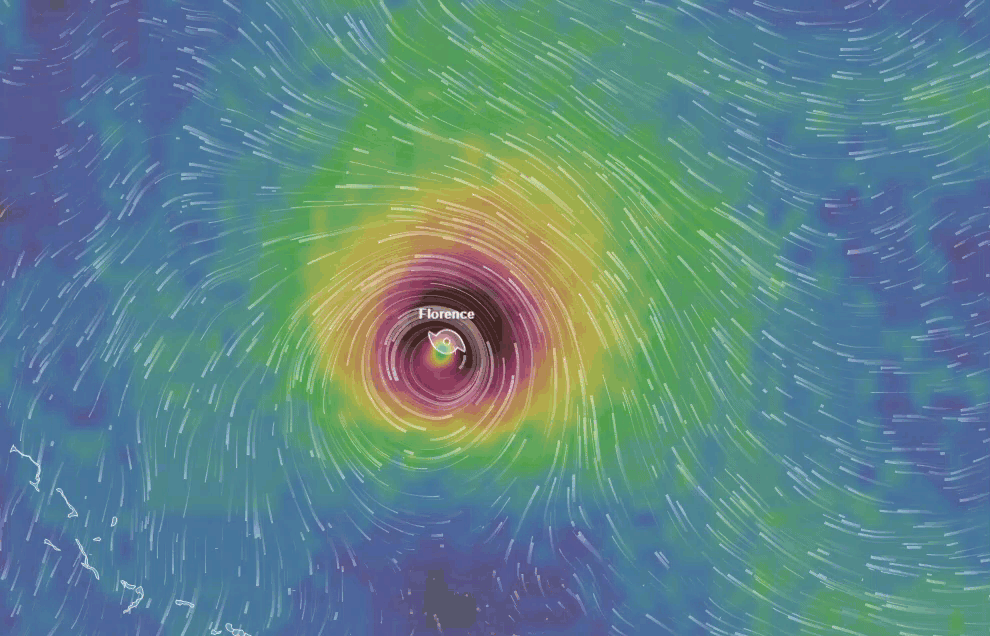 this wind map of hurricane florence is mesmerizing gifs